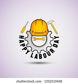 vector illustration happy labour day celebration, workers may day. strong yellow and black color.