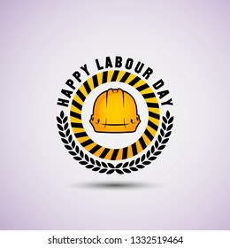 vector illustration happy labour day celebration, workers may day. strong yellow and black color.