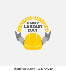 vector illustration happy labour day celebration, workers may day. strong yellow and black color.