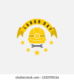 vector illustration happy labour day celebration, workers may day. strong yellow and black color.