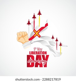 Vector illustration for Happy Liberation Day Guernsey social media story feed mockup template post