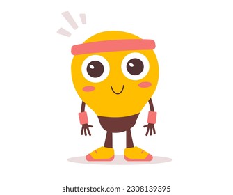 Vector illustration of happy light bulb kid character with eyes on white color background. Flat style design of business yellow light bulb child character for web, banner, poster, print