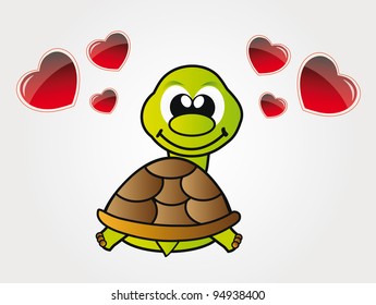 vector illustration of happy little turtle in love
