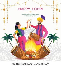 vector illustration of Happy Lohri festival of Punjab India background with gradient color concept