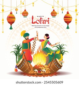 Ilustración vectorial del feliz festival Lohri de Punjab India de fondo con concepto de color degradado