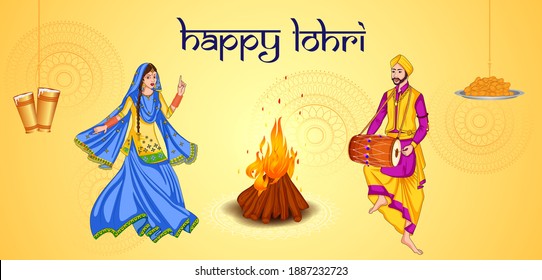 vector illustration of Happy Lohri holiday festival of Punjab India