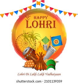 vector illustration of Happy Lohri holiday festival of Punjab India