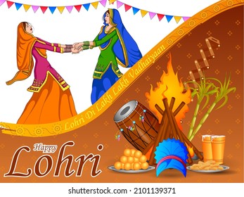 vector illustration of Happy Lohri holiday festival of Punjab India