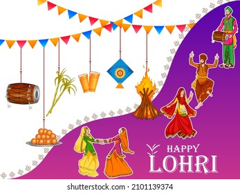 vector illustration of Happy Lohri holiday festival of Punjab India