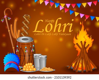 vector illustration of Happy Lohri holiday festival of Punjab India