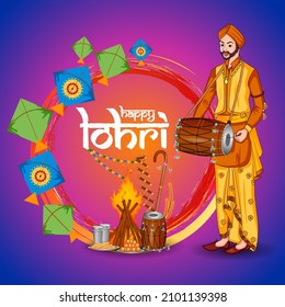 vector illustration of Happy Lohri holiday festival of Punjab India