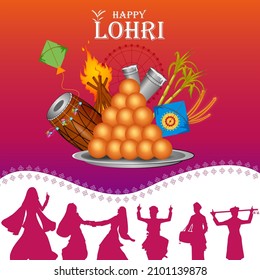 vector illustration of Happy Lohri holiday festival of Punjab India