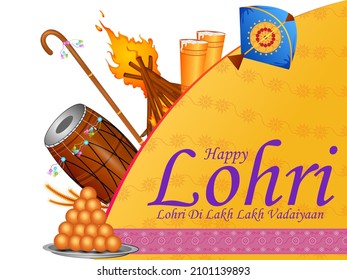 vector illustration of Happy Lohri holiday festival of Punjab India