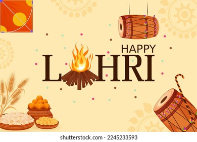 vector illustration of Happy Lohri holiday festival of Punjab India