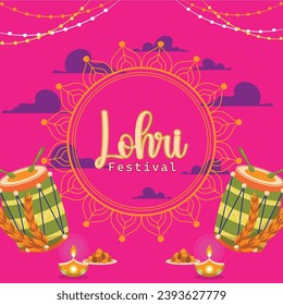 Vector vector illustration of happy lohri holiday background for punjabi festival