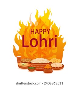 vector illustration of Happy Lohri holiday festival of Punjab India