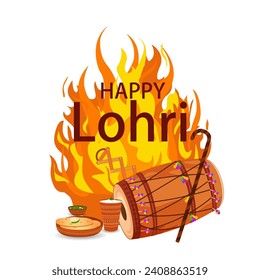 vector illustration of Happy Lohri holiday festival of Punjab India