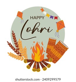 Vector illustration of Happy Lohri holiday background for Punjabi festival.