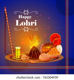 vector illustration of Happy Lohri holiday festival of Punjab India