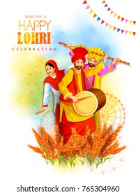 vector illustration of Happy Lohri holiday festival of Punjab India