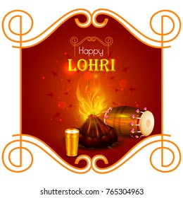 vector illustration of Happy Lohri holiday festival of Punjab India