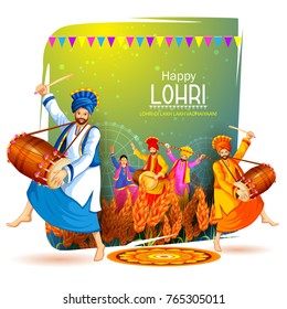 vector illustration of Happy Lohri holiday festival of Punjab India