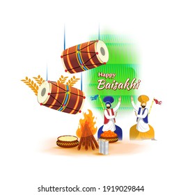 Vector illustration for happy Lohri, Indian punjabi festival with festival theme elements.