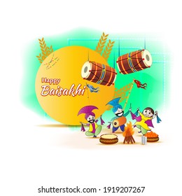 Vector illustration for happy Lohri, Indian punjabi festival with festival theme elements.