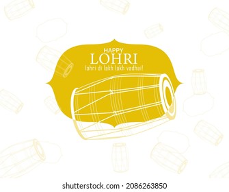 Vector Illustration for Happy Lohri. Indian traditional drum or dholak or dhol. Happy Lohri Festival Sticker.