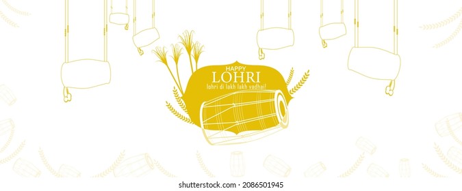 Vector Illustration for Happy Lohri. Indian traditional drum or dholak or dhol. Happy Lohri Festival Sticker.