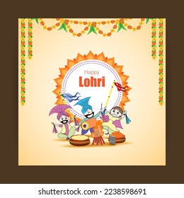 Vector illustration of Happy Lohri Indian festival wishes background