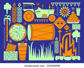 vector illustration of Happy Lohri Punjab festival celebration background