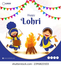 Vector illustration of Happy Lohri social media feed template written hindi text means lohri sikh festival