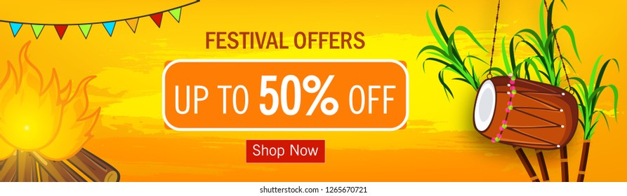 Vector illustration of Happy Lohri/Lohdi holiday background for Punjabi festival ,party with festival background ,decoration and elements