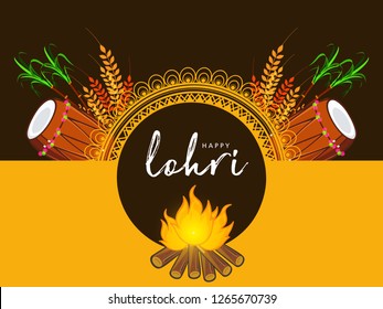 Vektorgrafik von Happy Lohri/Lohdi Feiertag für Punjabi Festival , Party mit Festivalhintergrund, Dekoration und Elementen