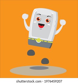 Vector illustration of a happy looking smartphone or cellphone mascot graphic, suitable for cellphone shops, smartphone shops, for mascot cellphone shop websites, online shops, electronic product, etc