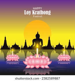 Vector illustration of Happy Loy Krathong social media feed template
