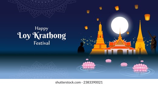 Vector illustration of Happy Loy Krathong social media feed template