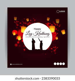Vector illustration of Happy Loy Krathong social media feed template
