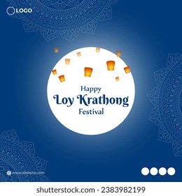 Vector illustration of Happy Loy Krathong social media feed template