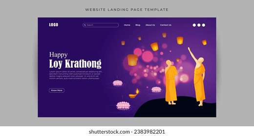 Vector illustration of Happy Loy Krathong social media feed template