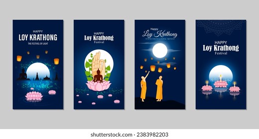 Vector illustration of Happy Loy Krathong social media feed template