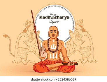 Ilustração vetorial do modelo de feed de mídia social Happy Madhvacharya Jayanti, saudações	
