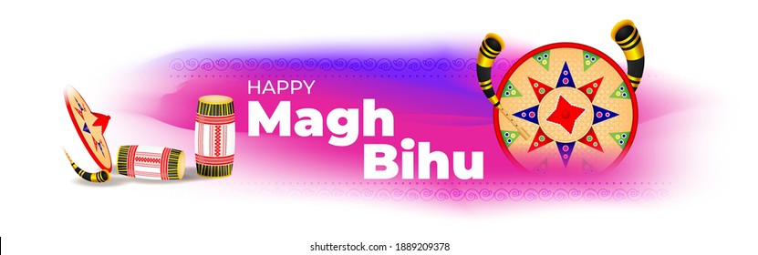 Ilustración vectorial de Happy Magh Bihu, Año Nuevo asamés, festival tradicional indio, festival de la cosecha de Assam.