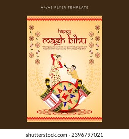 Vector illustration of Happy Magh Bihu social media feed template, written Hindi text means magh bihu asami festival 