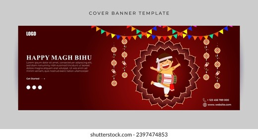 Vector illustration of Happy Magh Bihu social media feed template, written Hindi text means magh bihu asami festival 