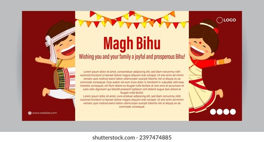 Vector illustration of Happy Magh Bihu social media feed template, written Hindi text means magh bihu asami festival 