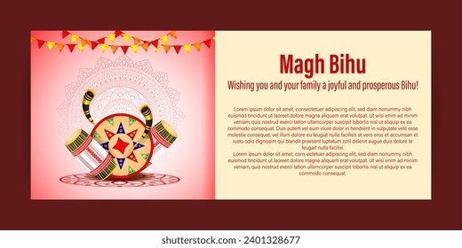 Vector illustration of Happy Magh Bihu social media feed template, written Hindi text means magh bihu asami festival 