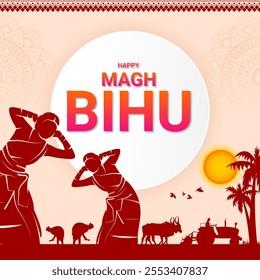 Vector illustration of Happy Magh Bihu social media template