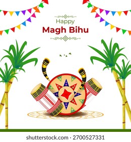 Vector illustration of Happy Magh Bihu social media template
